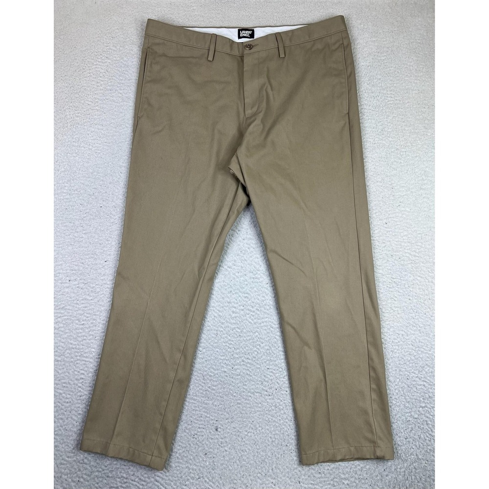 Lands' End Pants Mens 38x30 Beige Straight Fit Chino Flat Front Cotton